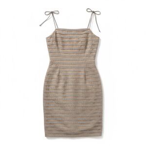 Vintage Betsey Johnson Gingham Stripe Midi Dress Tie Shoulders Y2K size 6